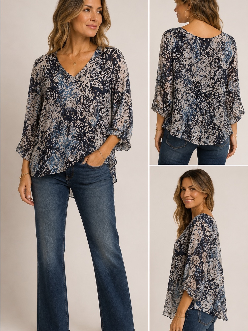 Gigi Moda Made in Italy Silk Blend Sheer Paisley Blouse | One Size